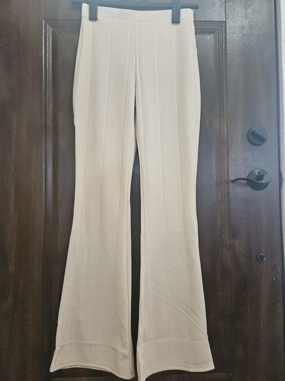 Women's Cream Flare Pants with Vertical Seam Detail